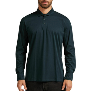Polo classique à manches longues pour homme en tissu piqué de coton avec poignets côtelés et col intemporel pour un style décontracté polyvalent - Product Image 1