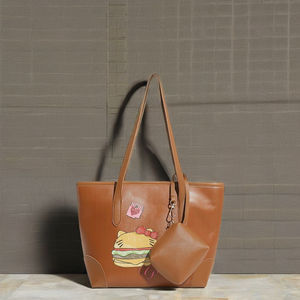 Sac fourre-tout élégant et minimaliste en PU de couleur unie pour femme avec fermeture éclair et trousse de maquillage au design mignon - Product Image 6