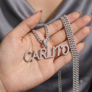 Collar Personalizado de Plata de Ley 925 con Letra en Bloque, Chapado en Rodio, Estilo Hip Hop, con Dijes de Diamantes Moissanita - Product Image 4