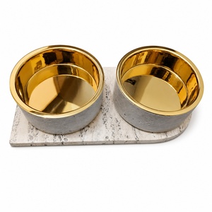 Comedero de lujo para perros de piedra travertino con inserto de acero inoxidable, comedero moderno para mascotas, accesorio premium de diseño, el más vendido, nuevo. - Product Image 6