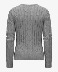 <b>Women's</b> Gray 100% Cotton Breathable <b>Cable</b> <b>Knit</b> Crew Neck Pullover <b>Sweater</b> Embroidery Logo Winter Casual Full Sleeve Knitwear - Product Image 4