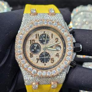 Montre automatique ronde de luxe personnalisée en moissanite VVS, style hip-hop, bracelet en caoutchouc de marque - Product Image 1