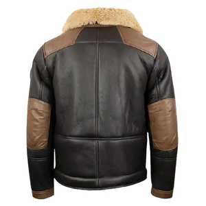 Winter Faux Fur Leather Men's Casual Zipper <b>Pilot</b> Windproof Outdoor Plus Size Custom Sheep Skin Leather <b>Jacket</b> Manufacturer OEM - Product Image 3