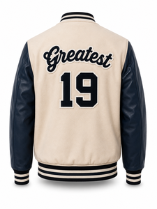 Veste universitaire unisexe, corps en toile, manches en laine/polyester, patchwork, patch lettre G sur le devant, style preppy, col rabattu, hiver - Product Image 2