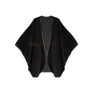 2025 capa de Cachemira suave negra de alta calidad hecha a medida para mujer con cuero de Napa recortado Moq bajo capa de moda calentada de invierno OEM - Product Image 1