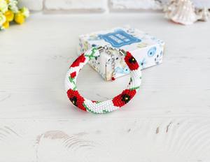 Pulsera Ajustable de Plata de Ley con Cuentas de Semillas de Flores Rojas, Joyería con Flores de Cuentas, Regalo de Aniversario para Mujer - Product Image 3