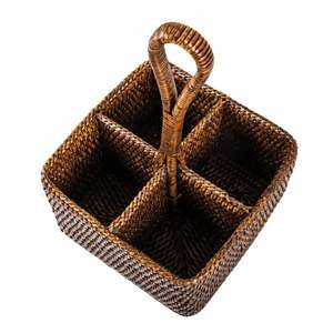 Portautensilios Cuadrado de Ratán de Alta Calidad, Ecológico, Ligero, Apto para Alimentos, con 4 Compartimentos, Tejido a Mano - Product Image 3