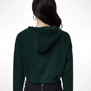Green <b>zipper</b> hoodie women Cotton knitted full sleeve Casual autumn wear pocket Breathable solid color hoodie - Product Image 4