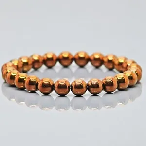 Natural Coated Hematite 8mm Smooth Round Gemstone Beads <b>Stretch</b> <b>Bracelet</b> Fashion Jewelry Wholesale Bulk - Product Image 2