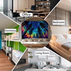 Tapiz de Pared Fluorescente con Diseño de Cielo Estrellado y Bosque, Brilla en la Oscuridad con Luz UV, Color Beige Melocotón, Tejido a Mano, 1 Pieza - Product Image 5