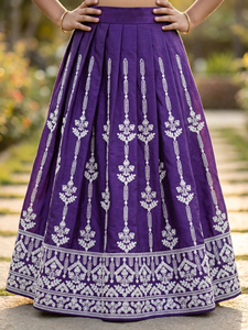 Shoryam Fashion Girls Purple Embroidered Lehenga Choli <b>Indian</b> Ethnic Floor-Length Crop <b>Top</b> Skirt Set Traditional Party Wedding - Product Image 5