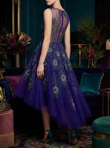 Vestido de Lujo Azul Marino con Bordado a Mano, Vestido de Noche Corto de Tul, Vestido Formal de Malla para Fiesta, Venta al por Mayor - Product Image 3