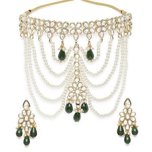 Parure Collier Ras-du-Cou et Boucles d'Oreilles Tendance en Alliage Plaqué Or pour Femme, Style Classique Indien, Haute Qualité, Idéale pour Mariage, Fiançailles, Anniversaire, Fête - Product Image 2