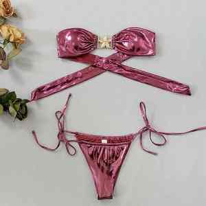 Conjunto de Bikini de Tela Suave, Traje de Baño de Dos Piezas de Primera Calidad para Mujer, Lujoso y Elegante para Tomar el Sol - Product Image 5