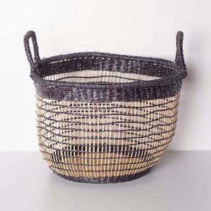 New Arrival Vintage Style Seagrass <b>Basket</b> Non-toxic Indoor Seaweed Fiber Storage <b>Baskets</b> Black <b>Laundry</b> <b>Baskets</b> - Product Image 1