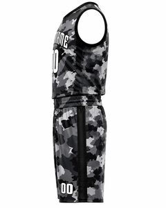 Custom Camo Basketball Uniform Set Unisex Sleeveless V-Neck Jersey Shorts Team Name Number Four-Way Stretch Quick Dry 100% - Product Image 4