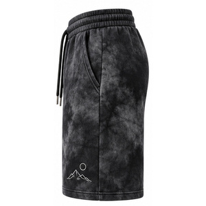 Custom <b>Mens</b> Tie Dye <b>Fleece</b> <b>Shorts</b> Small Embroidered Detail Elastic Drawstring Waist Side Pockets Casual Wholesale Streetwear OEM - Product Image 3