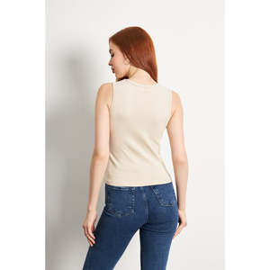 Women's for Knitted Tank <b>Top</b> O-Neck Sleeveless Ribbing Pattern Eco-Friendly 100% Cotton Casual Breathable Minimalist Fitted - Product Image 5