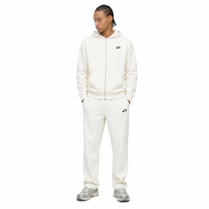 Survêtement Homme Personnalisé à Capuche Entièrement Zippé en Coton Molletonné, Coupe Droite, pour Gym et Jogging, avec Logo Avant, Deux Pièces, Fabrication OEM - Product Image 1