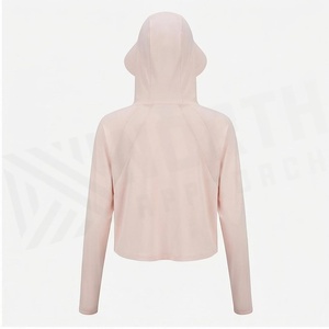 Pink Full Sleeve Hooded Crop <b>Top</b> With Mesh Panel Breathable <b>Zipper</b> Front Yoga Sportswear Women's Seamless Activewear - Product Image 2