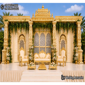 ซื้อมันดาปัมสไตล์วัดสีขาวทองสุดหรูสำหรับงานแต่งงานแบบทามิล จัดงานแต่งงานแบบฮินดูคลาสสิกพร้อมแผงแกะสลักสีทอง - Product Image 1