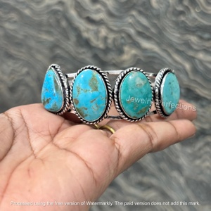 High Quality Trendy Natural Arizona Turquoise Gold 925 Sterling <b>Silver</b> <b>Cuff</b> <b>Bracelet</b> Fine Fashion Jewelry Wholesale Bohemian - Product Image 5