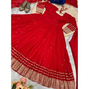 Vestido y pantalón Anarkali de fiesta para mujer con conjuntos elegantes Dupatta - Product Image 2