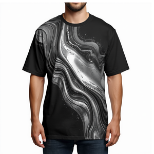 T-shirt pour homme en sublimation métallique liquide, motif abstrait, coupe ample, décontracté, tendance - Product Image 3