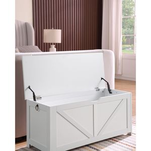 Banc de rangement blanc rétro pour entrée avec 2 charnières, montage facile, coffre/banc de rangement, meuble de chambre - Product Image 5