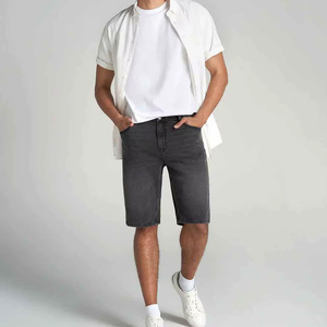 Shorts Bermuda en toile délavée gris foncé pour homme, taille mi-haute, cordon de serrage, décontracté, avec poches, 100 % coton, coupe-vent et respirant - Product Image 4
