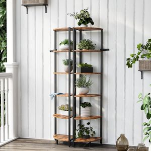 Metal Corner Planter Stand <b>Rustic</b> <b>Shelf</b> Rack Tri Fold Plant Holder Space Saving Storage Organizer for Home Office - Product Image 3