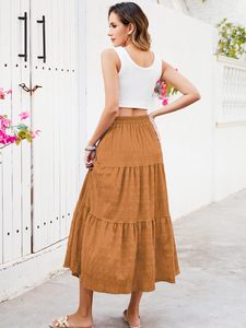 Falda larga de verano para mujer, elegante, informal, con capas, de cintura alta, línea A, fluida, con bolsillos - Product Image 5