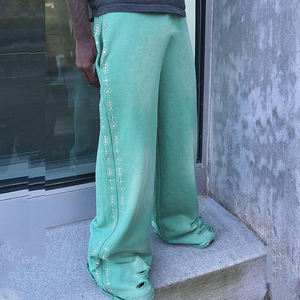 Flared <b>Drawstring</b> Closure Men's Flare Pants Modern Style Embroidered Casual Trendy Heavyweight Polyester Cotton <b>Trousers</b> - Product Image 1