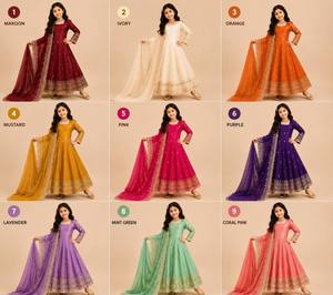 Conjunto de Vestido de Seda Fendy Premium para Niñas, con Lentejuelas Bordadas, Latkan Dori, Dupatta a Juego, Sin Arrugas, Elástico y que Absorbe la Humedad - Product Image 2