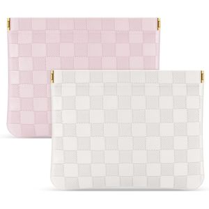 Set di 2 Borse Cosmetiche Portatili in Pelle per Donne, Pochette a Quadretti con Portamonete, Astuccio per Rossetti e Trucchi - Product Image 1