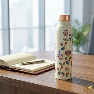Premium Printed Pure Copper Water <b>Bottle</b> Floral Peacock Design Leakproof Ayurvedic Drinking <b>Bottle</b> Reusable Copper Water <b>Flask</b> - Product Image 6