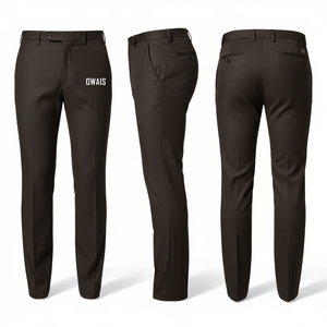 Pantalon habillé noir pour homme, coupe droite, taille mi-haute, fermeture boutonnée, décoration lettre, devant plat sur la jambe droite, tissu tissé - Product Image 4