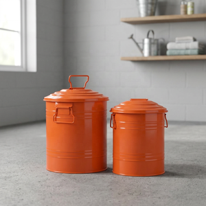 Luxury Orange Metal Storage Bin Set with Durable Handles and Secure Lids for Heavy Duty Kitchen Pantry and Home Organization - Product Image 1