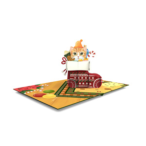 การ์ดป๊อปอัพ 3 มิติ งานฝีมือ การ์ดอวยพรคริสต์มาส ปีใหม่ ลายแมวน่ารัก สำหรับงานปาร์ตี้วันหยุด งานฉลองวันเกิด - Product Image 3