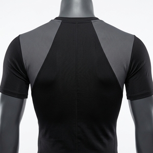 Men Short Sleeve <b>Compression</b> <b>Shirt</b> <b>Black</b> Gray Shoulder Panel Gym Fitness Running Training Sportswear Performance Base Layer - Product Image 4