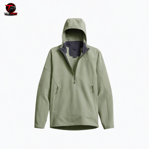 Sudadera con capucha unisex de invierno, camuflaje verde oliva sólido, con cremallera de un cuarto, de peso pesado, de tejido softshell, para caza, con capucha ajustada y doble cremallera lateral - Product Image 1