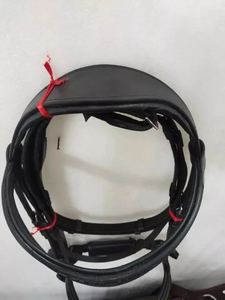 Brida de Doma Premium de Cuero Charol Negro Inglés con Cabezada de Manivela, Frentera con Cristales Brillantes y Acolchado, Accesorios para Caballos FHS BR262702 - Product Image 3