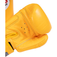 Guantes de Boxeo Sanda de Piel de Vacuno Auténtica Hechos a Mano Twins Muay Thai con Cierre de Gancho y Bucle y Logotipo Personalizado - Amarillo