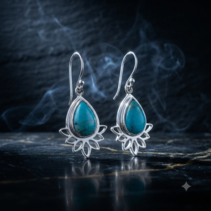Women's 925 <b>Sterling</b> <b>Silver</b> Mohave Turquoise <b>Drop</b> <b>Earrings</b>, Teardrop Shape Bezel Set Dangle Jewelry - Product Image 4