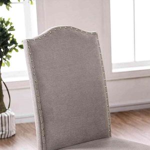 Set di 2 Sedie da Pranzo in Stile Transizionale Bianco Antico con Design a Schienale a Cammello e Struttura in Tessuto Grigio - Product Image 3