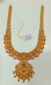 Parure de mariée en or massif 22 carats, style antique, avec long collier Rani Haar et pendentif Lakshmi, pour mariage indien - Product Image 3