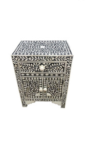 Antique <b>Black</b> Bone Inlay Bed <b>Side</b> <b>Table</b> for Bedroom & Living Room Handmade Furniture by Craftsy Home Home Decoration - Product Image 4