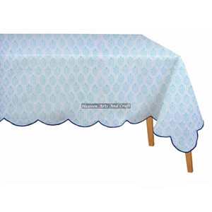 Mantel Rectangular Festoneado Navideño, Mantel Festoneado con Estampado Indio, Mantel Festoneado Floral Hecho a Mano de Algodón - Product Image 2