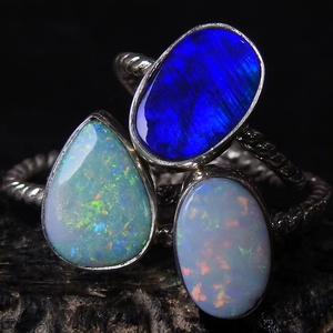 Bague en opale australienne réglable - Argent sterling 925 - Pierre de naissance d'octobre - Opales doubles - Bijoux faits à la main - Cadeau pour elle - Product Image 1