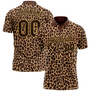 Wholsale Direct Industry Best Selling Custom Brown Old Gold 3D Pattern Design <b>Leopard</b> <b>Print</b> Performance Golf Polo <b>Shirt</b> - Product Image 1